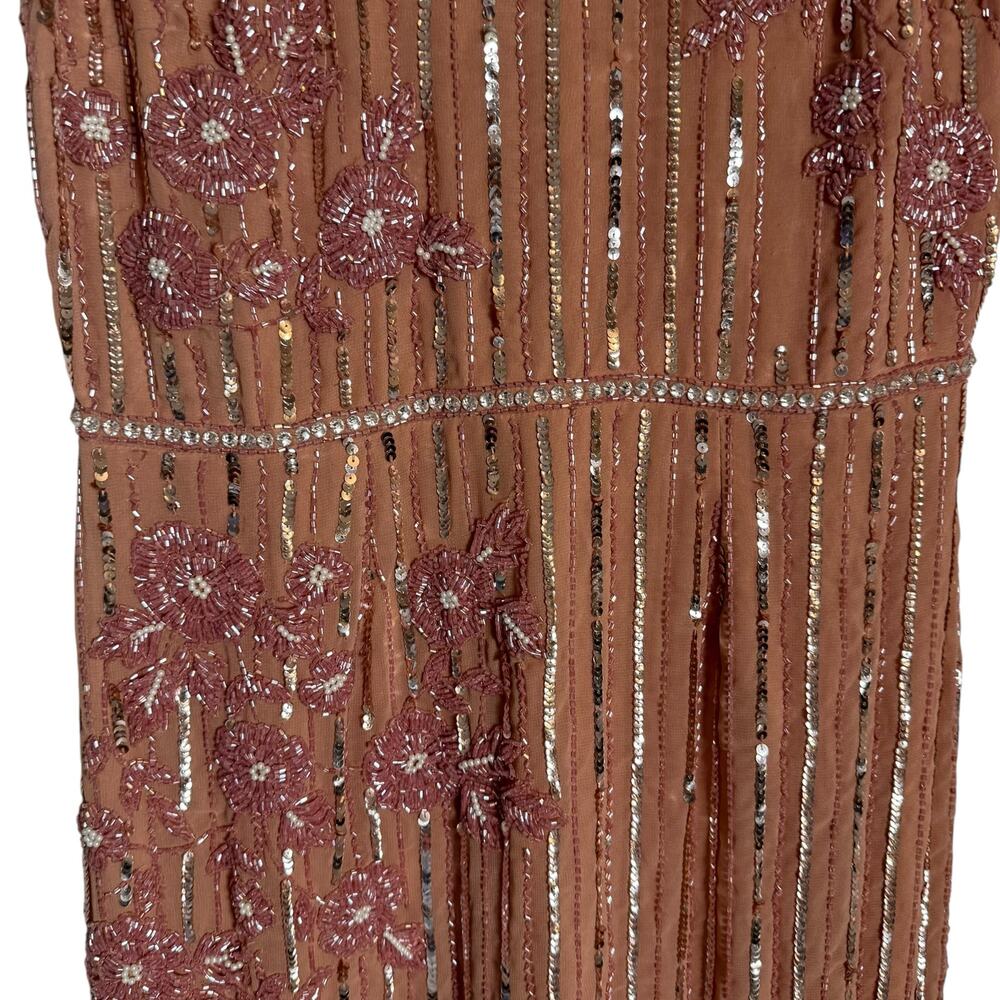 Mac Duggal Rose Pink Floral & Stripe Embellished Cocktail Dress Size 10 - Picture 8 of 13
